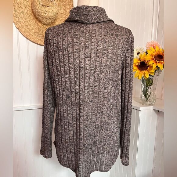 Cowl Neck Grayish/Pink Long Sleeve Blouse Large - Picture 2 of 4